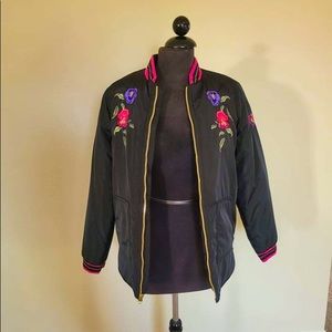 Black Winter Jacket with Floral Embroidery